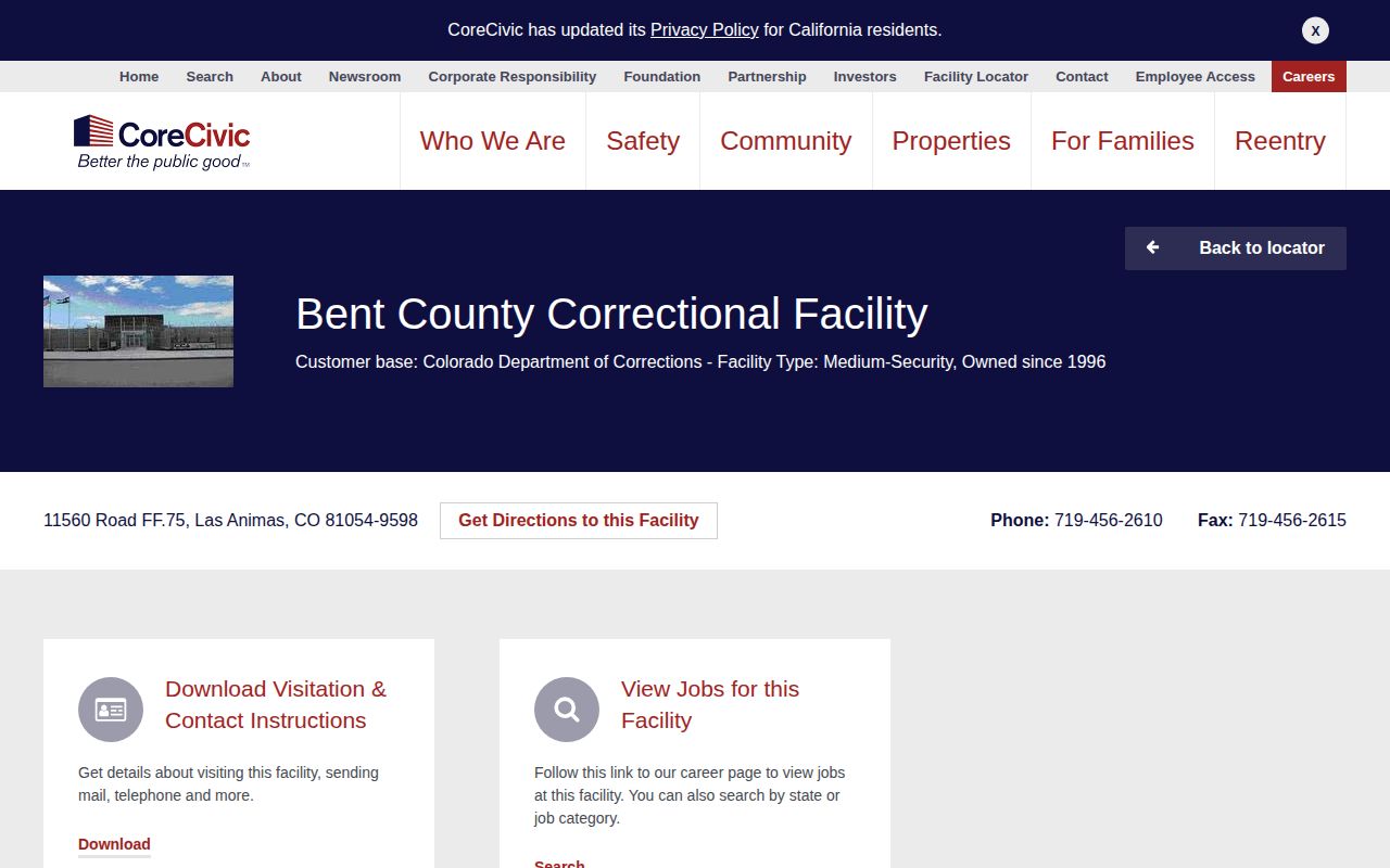 Bent County Correctional Facility state prison release source