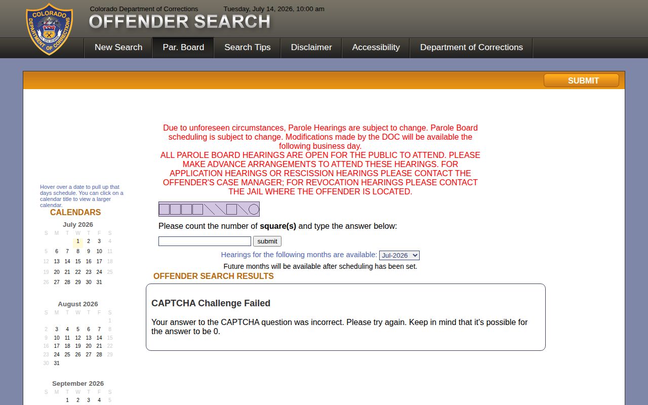 Bent County projected release date parole calendar through CDOC