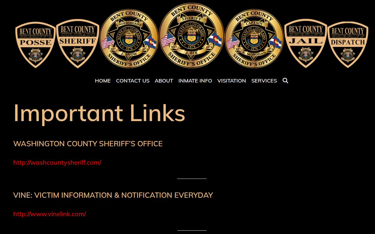 Bent County VINELink inmate check link from the local jail important links page